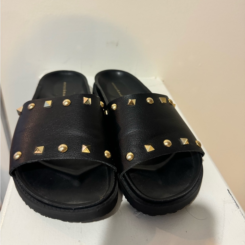 Mercer and Madison gold studded Slides size 8